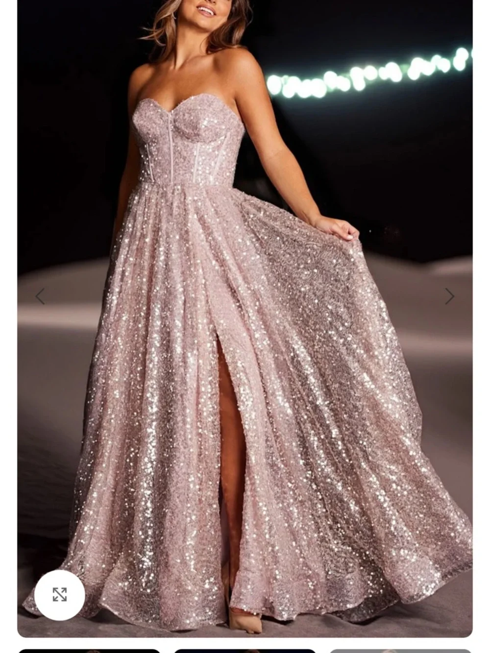 Jovani Strapless Sequin Ball Gown in Blush Pink - Picture 3 of 4
